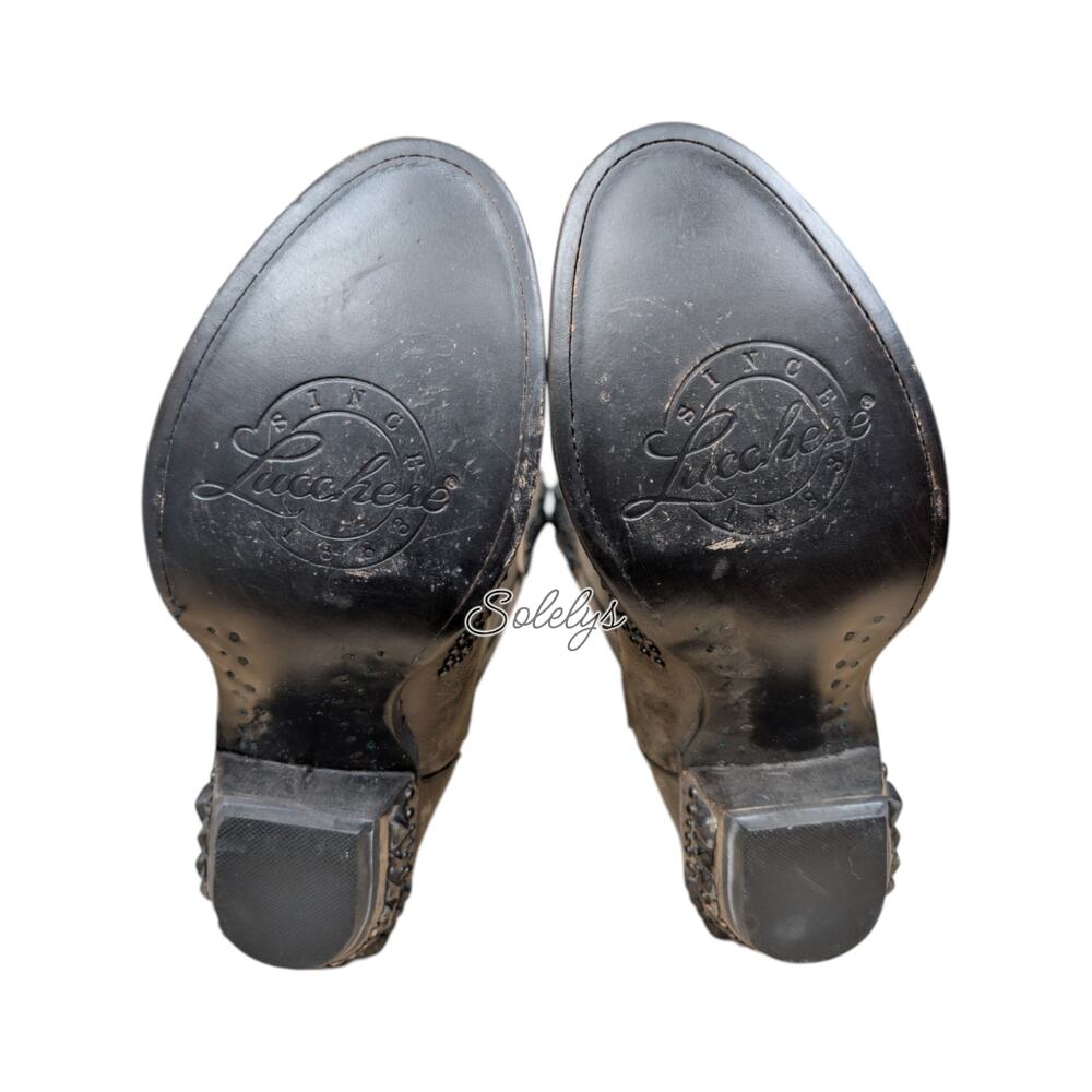 Lucchese RARE Mad Dog Wingtip Studded Grey Distressed Western Cowgirl Boots 7.5B - Picture 7 of 11